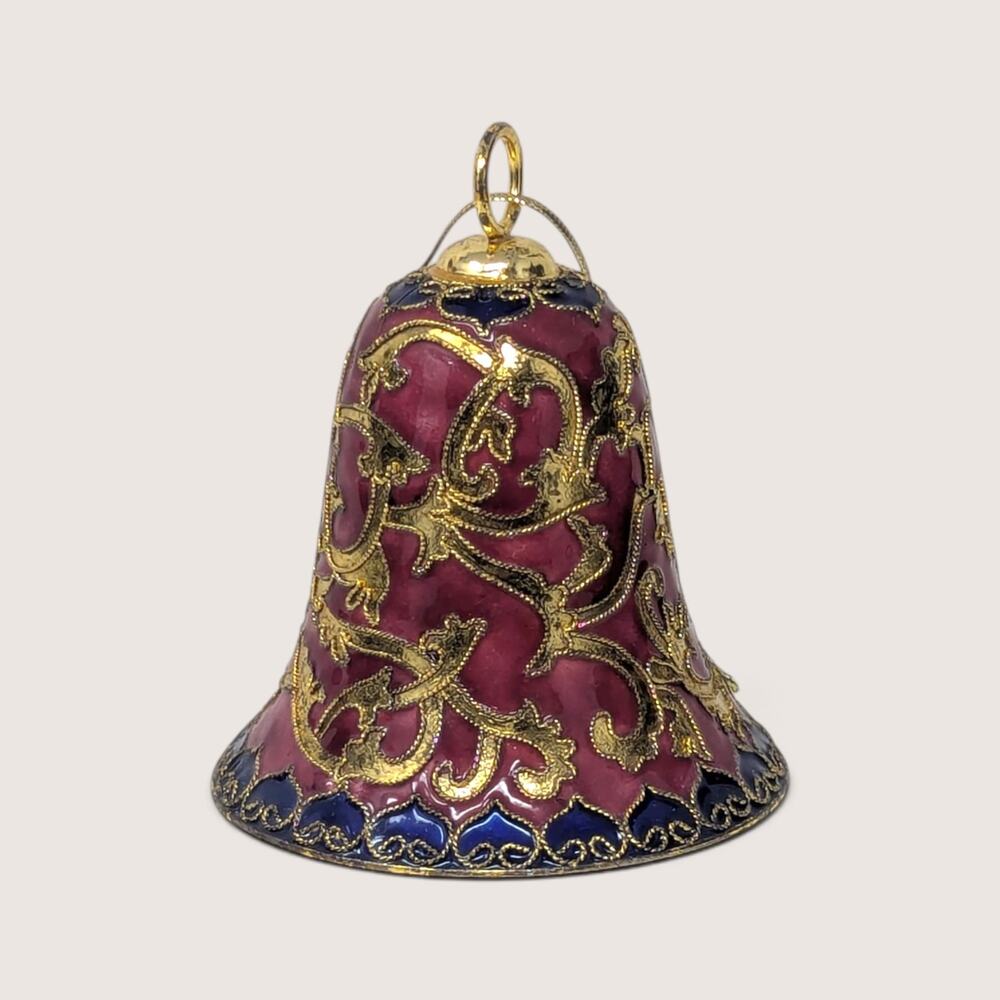 Vintage Cloisonne Style Enamel Gold Filigree Bell Ornament
